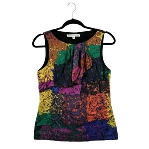 Trina Turk Tank Top Women's Sz S Silk Ruffle Sleeveless Lined Blouse Made in USA